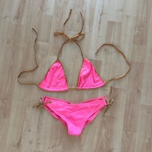 Neon Pink & Gold Bikini Top & Bottom Set
